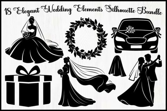 18 Elegant Wedding Elements Silhouette: Timeless Design Assets