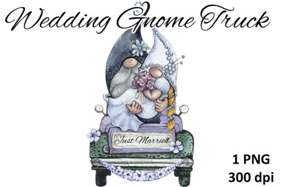 Enchanting Watercolor Gnome Truck: Perfect for Wedding Designs