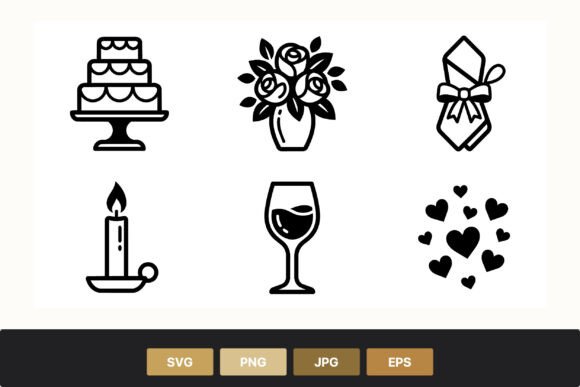 Monochrome Magic: Elevating Wedding Designs with Line Art Icons