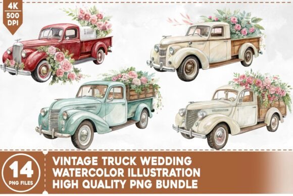 Rustic Romance: Design Magic with a Vintage Truck Wedding PNG Bundle
