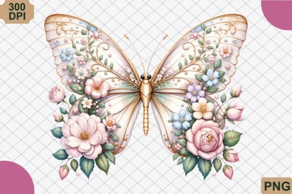 Soft Romance: Using Watercolor Floral Butterfly Wedding PNG Designs
