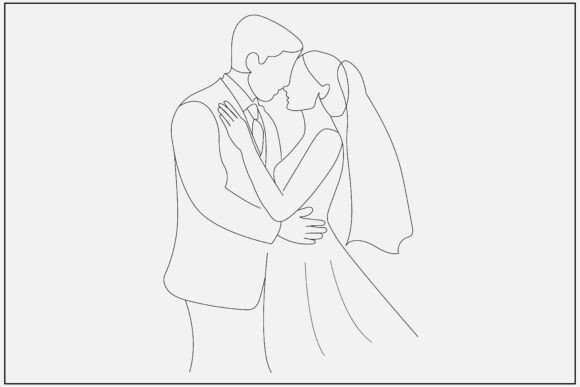 Wedding Couple Embrace Line Art: A Modern Design Asset