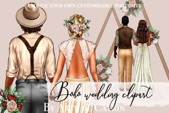 Whimsical Groom and Bride Clipart for Boho Projects